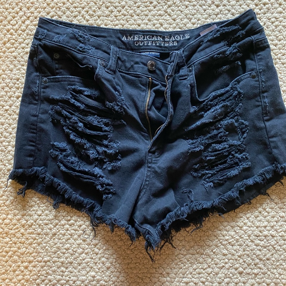 Black ripped American eagle shorts